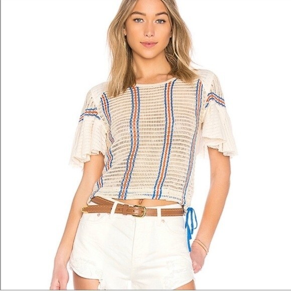 Free People Babes Only Striped Open Knit Top Cropped Shirt - Picture 1 of 15